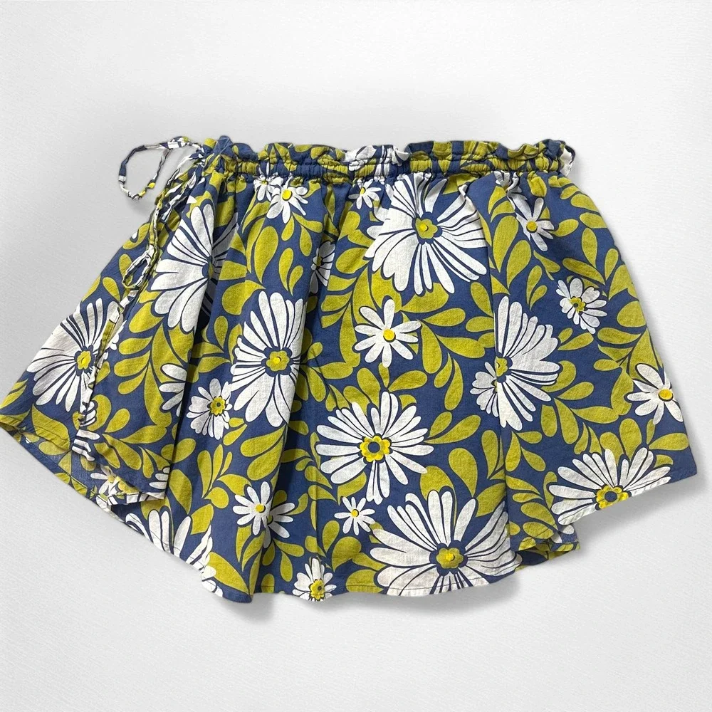 Aerie Skirt Womens Medium Blue Green White Floral‎ Mini Cotton Casual Summer